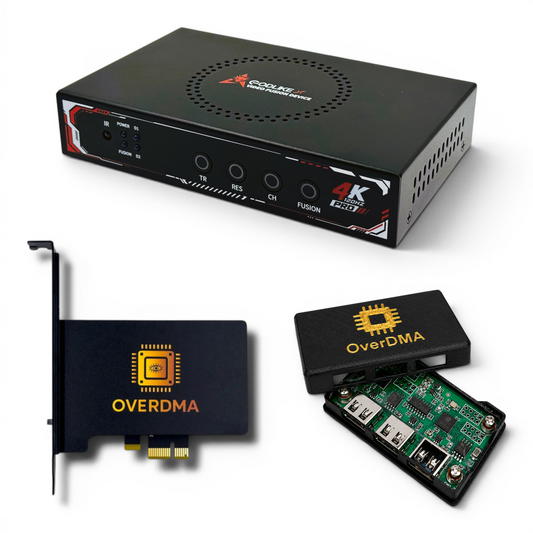 OverDMA 4K DMA Bundle - GODLIKE 4K Pro Fuser, tarjeta PCIe DMA 75T/100T y MAKCU