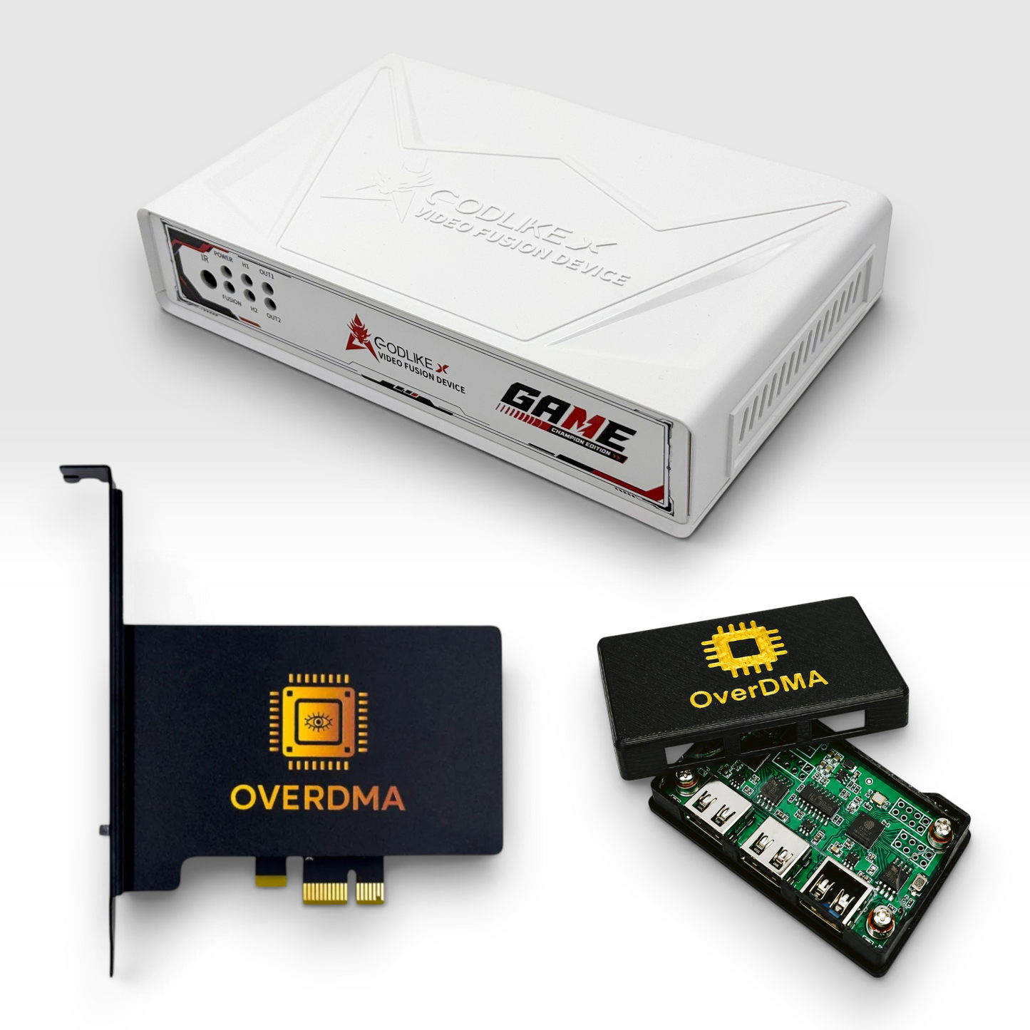 OverDMA Starter Bundle — DMA card, GODLIKE 10th Gen HDMI fuser and MAKCU